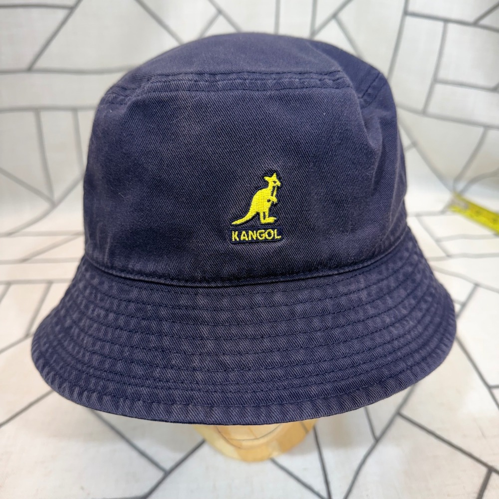 Kangol Washed Bucket Hat Large Navy Blue Yellow Embroidered Logo K4224HT